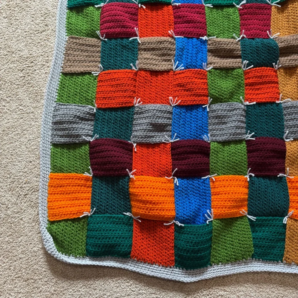 Handmade Crochet‎ Basket Weave Throw Blanket Quilt Warm Color Colorful 42x52